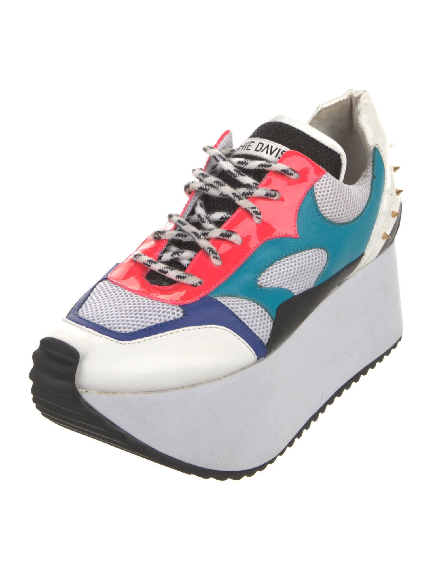 Ruthie Davis Leather Colorblock Pattern Wedge Sneakers