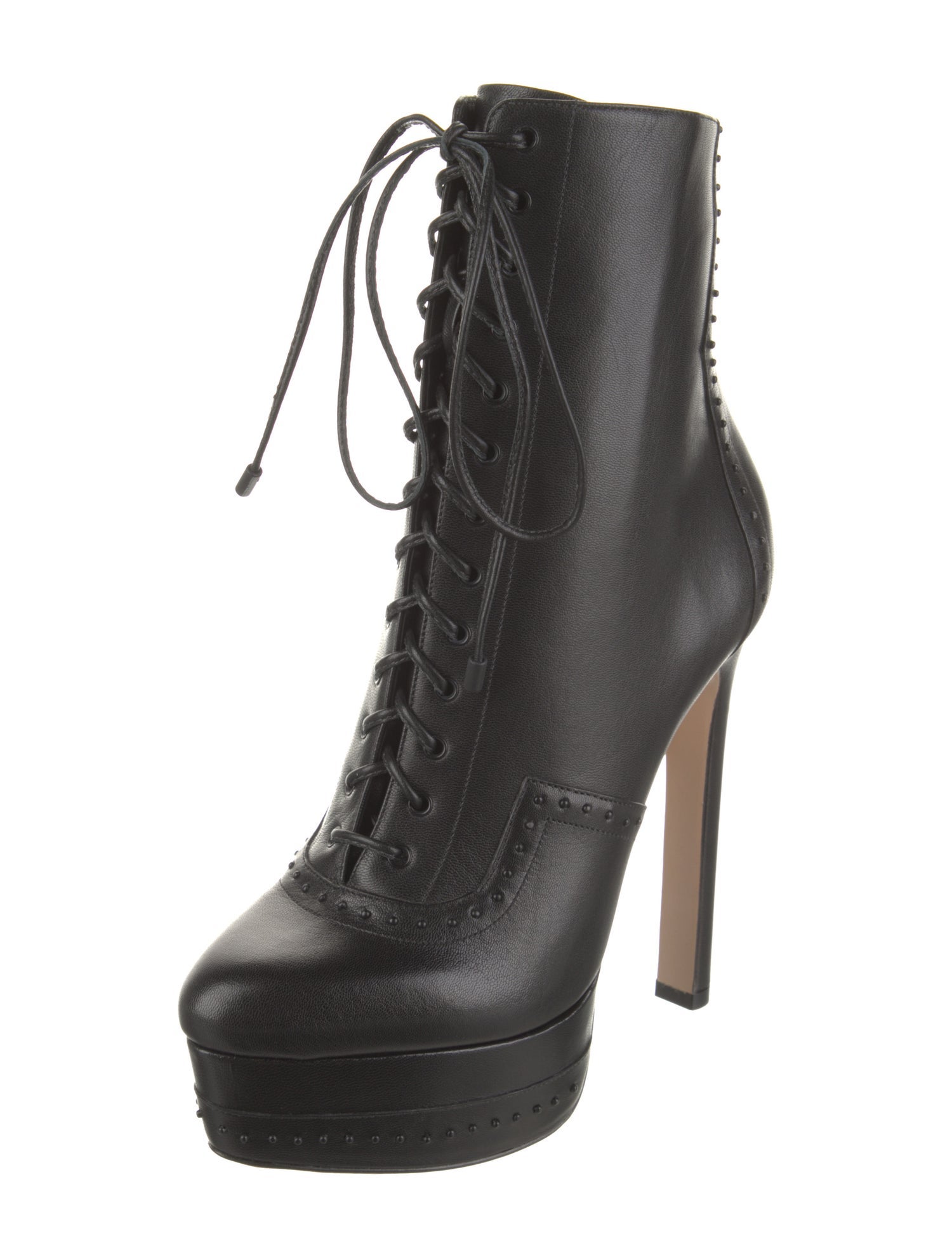 Ruthie Davis Leather Studded Accents Lace-Up Boots