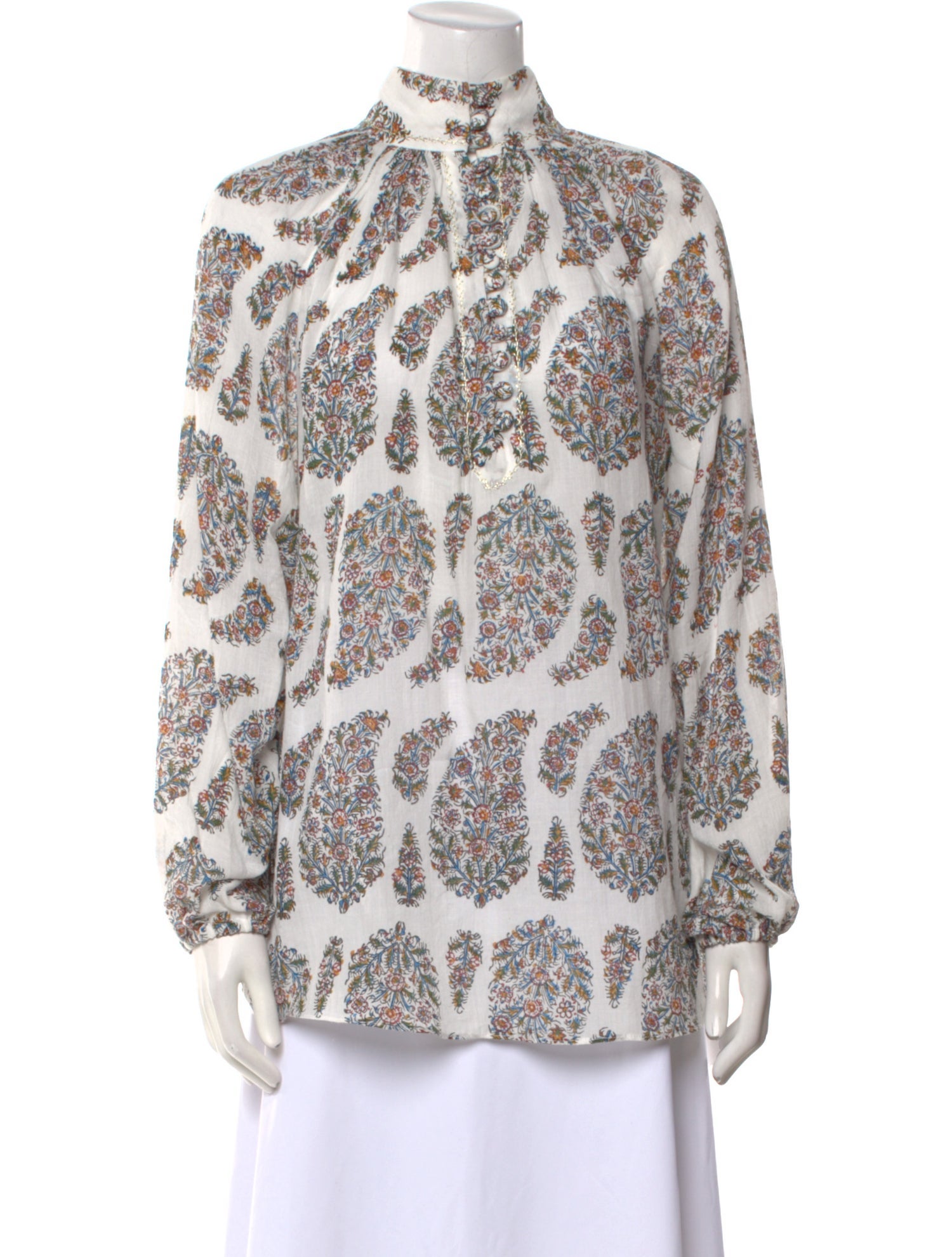 Rosewater House Paisley Print Mock Neck Blouse