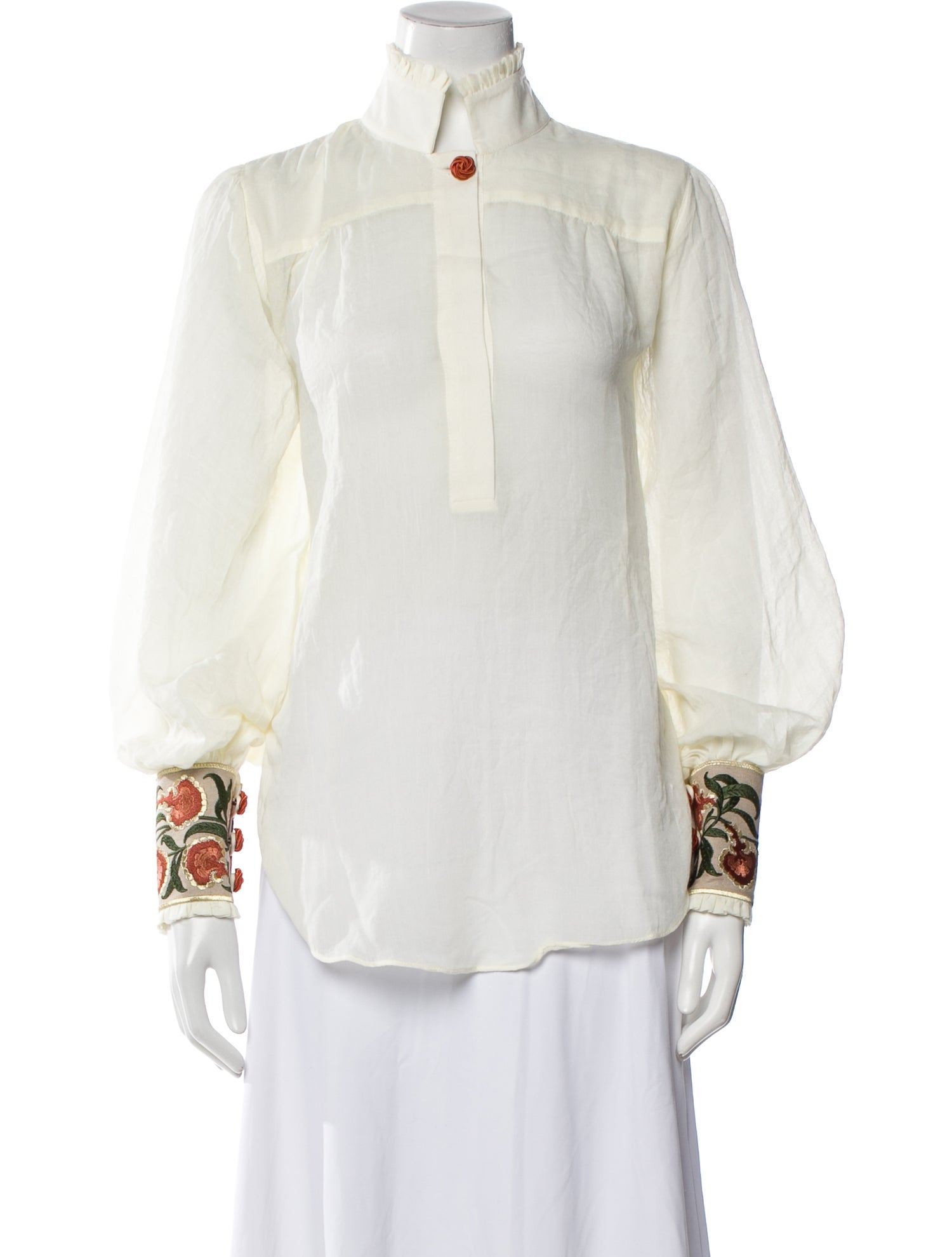 Rosewater House Mock Neck Long Sleeve Button-Up Top