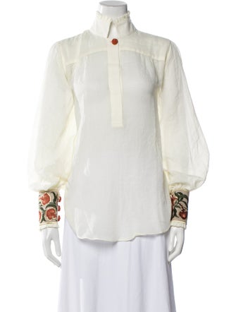 Rosewater House Mock Neck Long Sleeve Button-Up Top