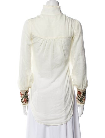 Rosewater House Mock Neck Long Sleeve Button-Up Top