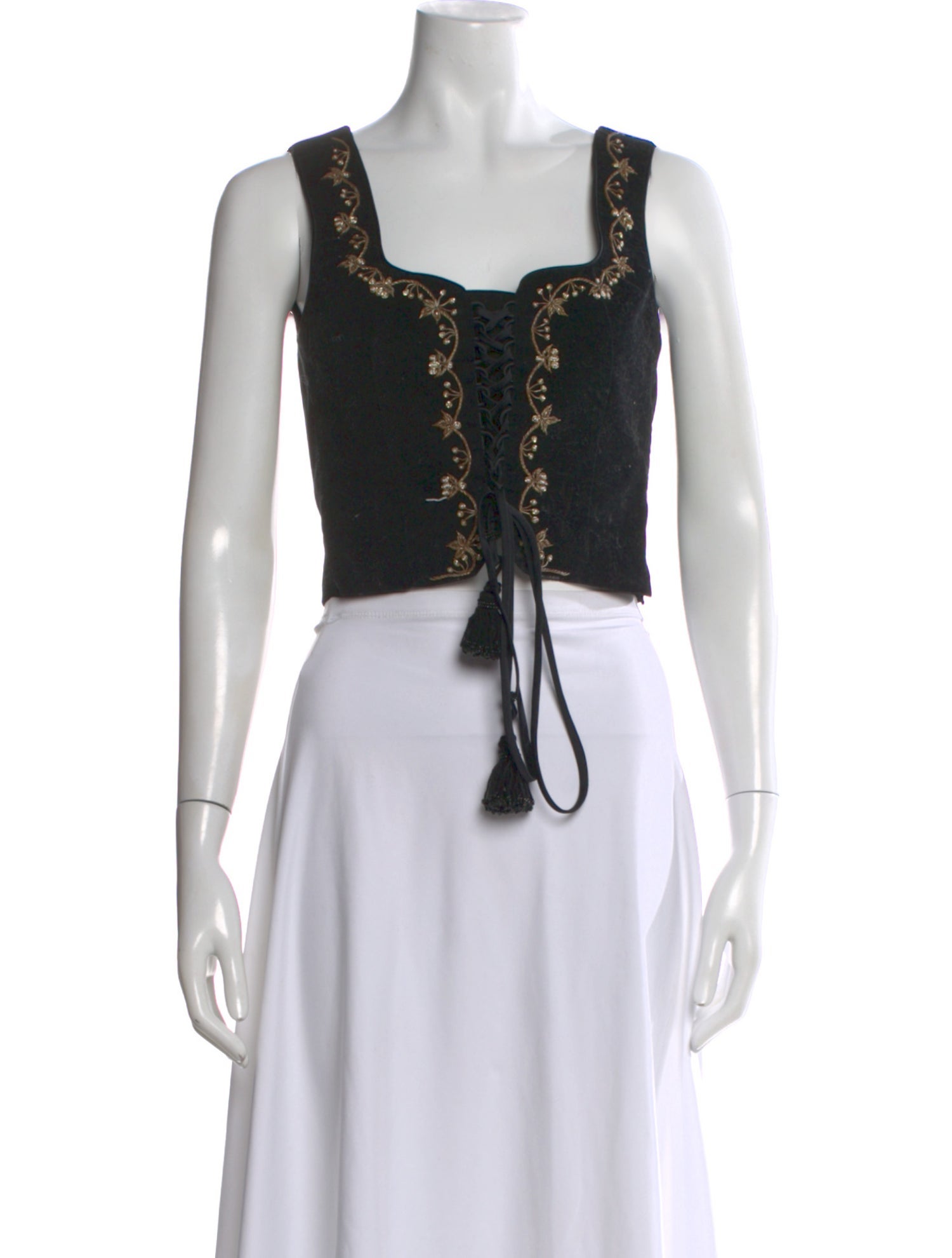 Rosewater House Patterned Square Neckline Crop Top