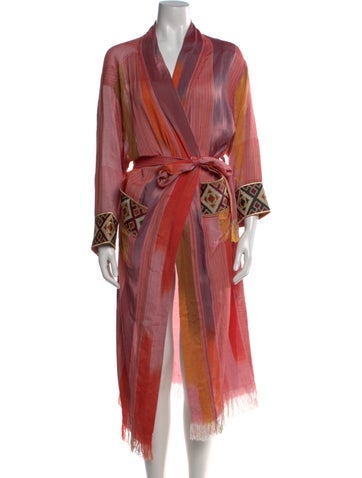 Pre-owned Rosewater House Striped Embroidered Accent Robe In Pink