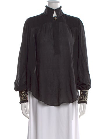Pre-owned Rosewater House Long Sleeve Blouse In Gray