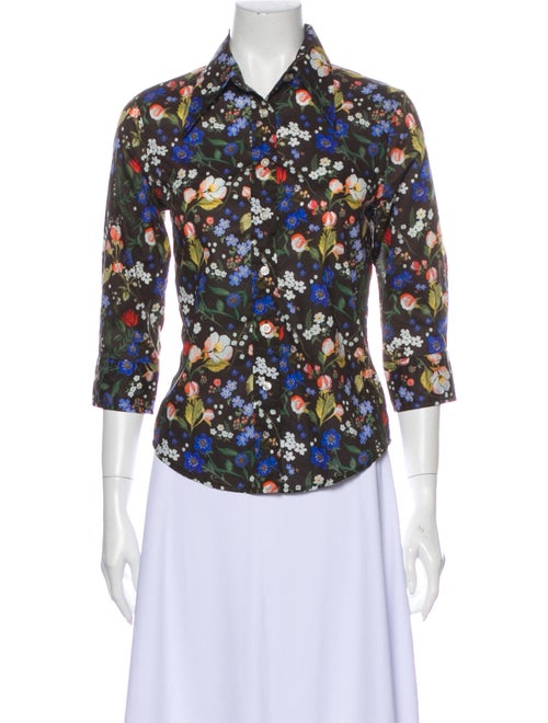 R13 Floral Print Three-Quarter Sleeve Button-Up To