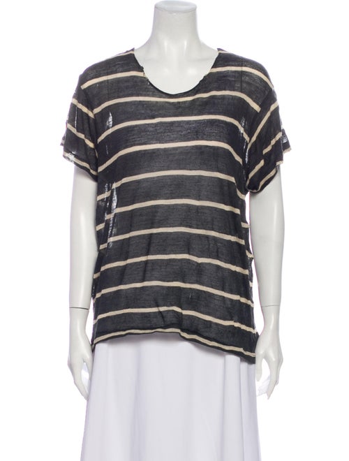 R13 Striped Scoop Neck T-Shirt Grey