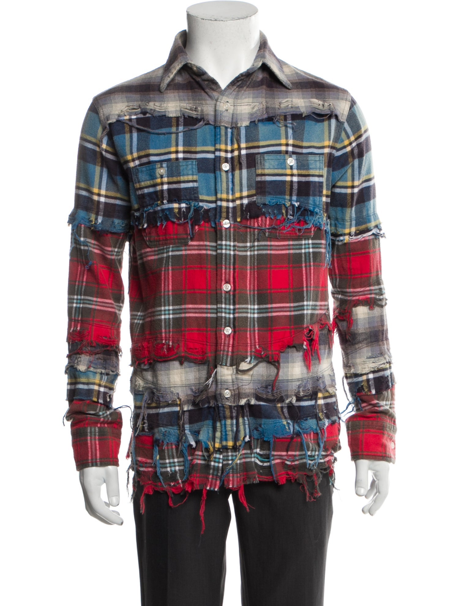 R13 Plaid Print Long Sleeve Western Shirt