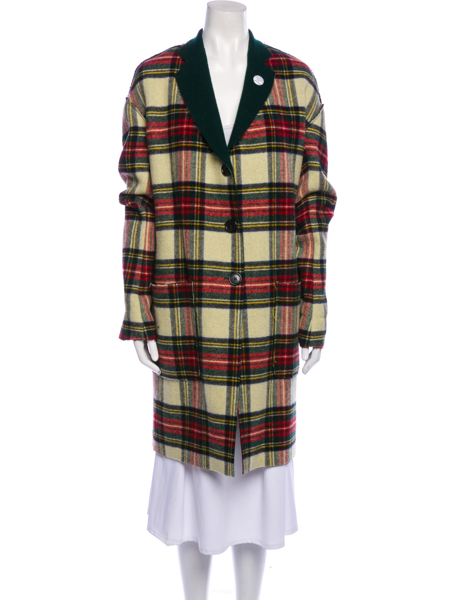 R13 Wool Plaid Print Trench Coat