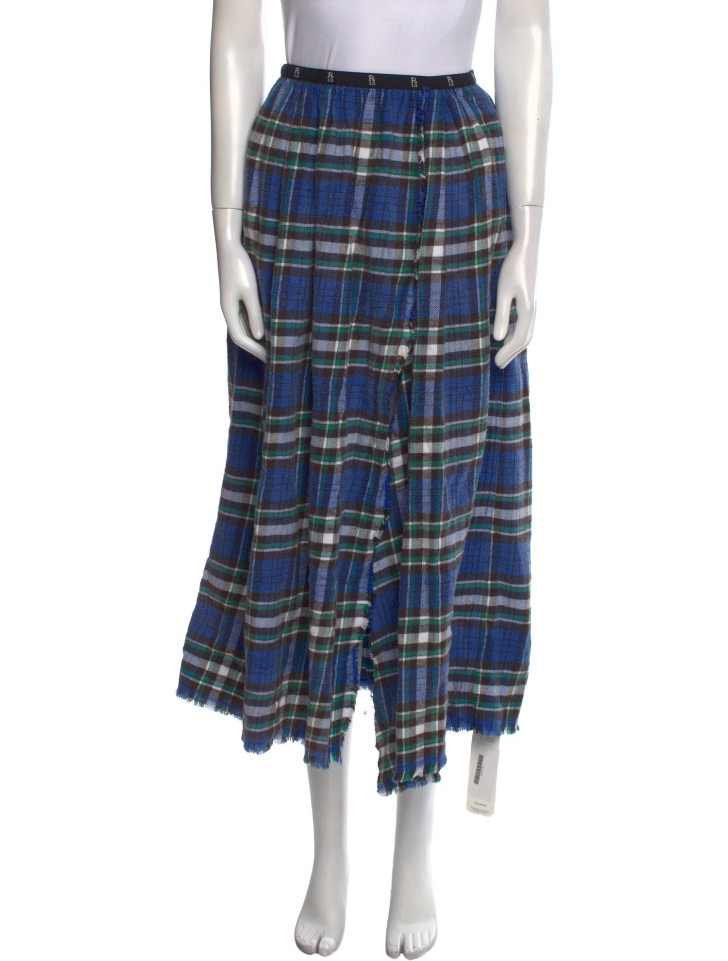 R13 Plaid Print Midi Length Skirt
