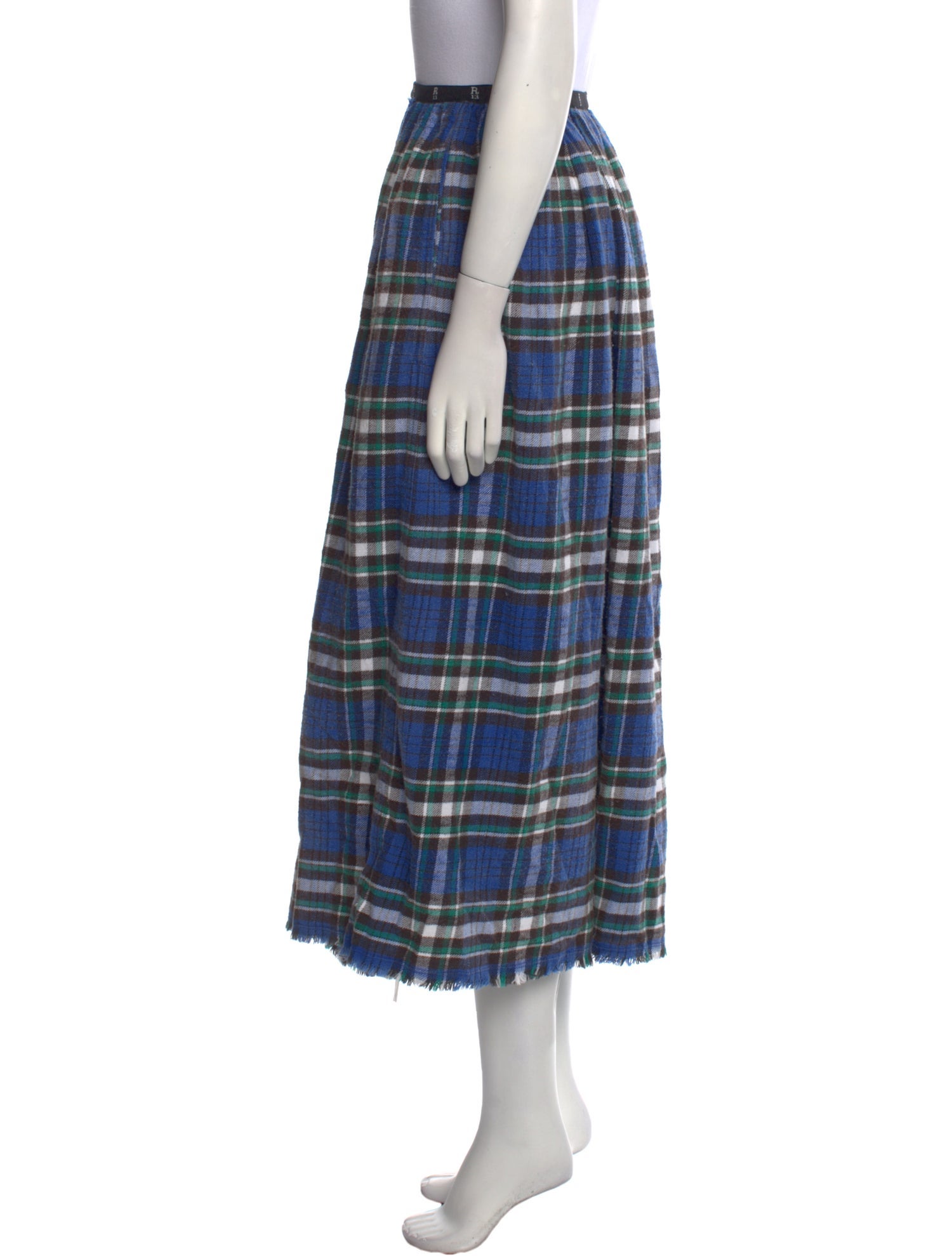 R13 Plaid Print Midi Length Skirt