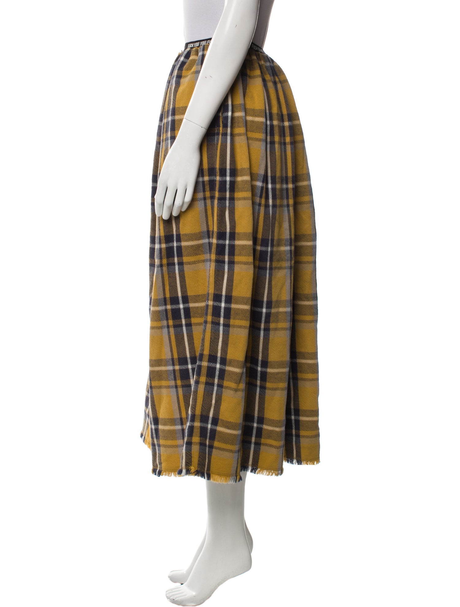 R13 Plaid Print Midi Length Skirt