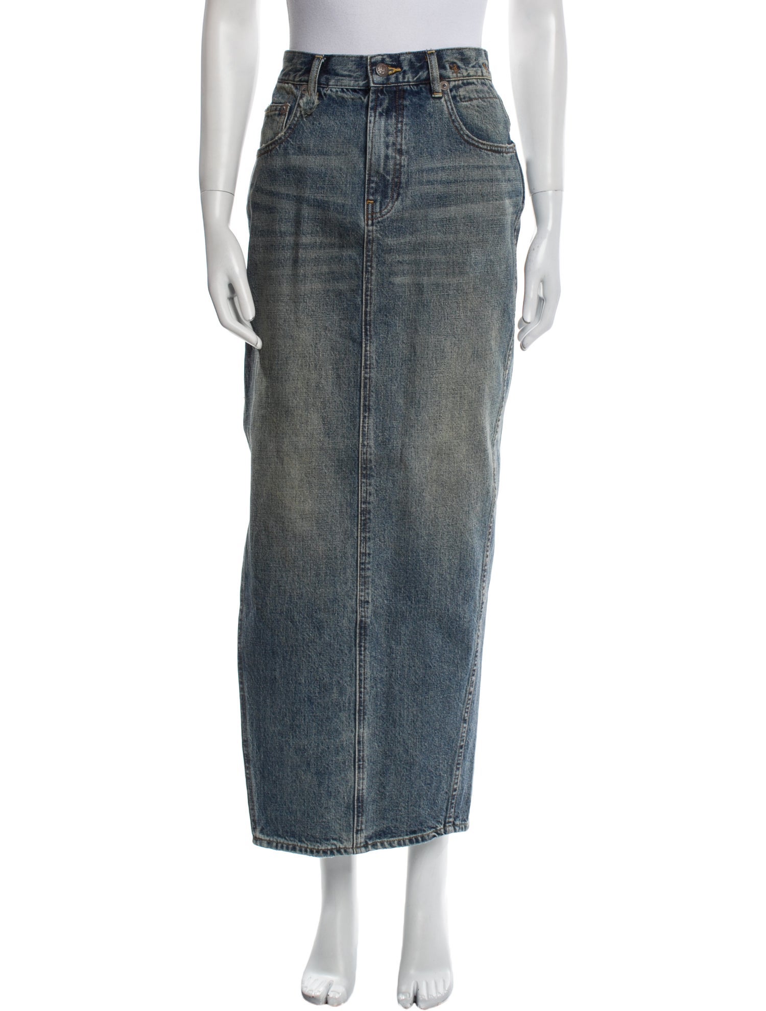 R13 Raw-Edge Trim Midi Length Skirt