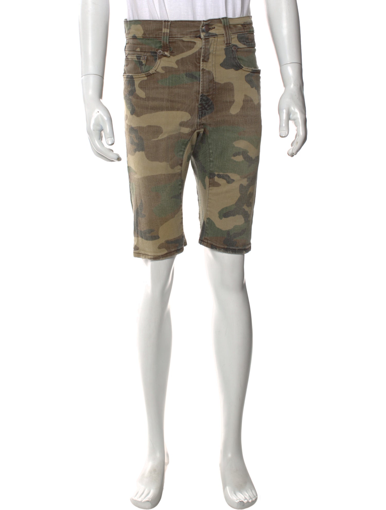 R13 Camouflage Print Denim Shorts