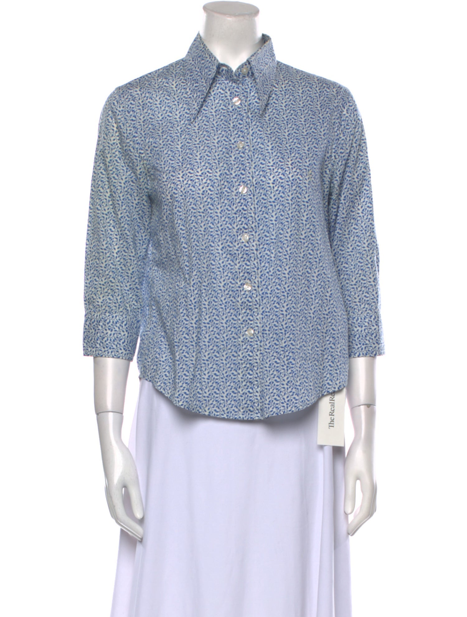 R13 Printed Three-Quarter Sleeve Button-Up Top