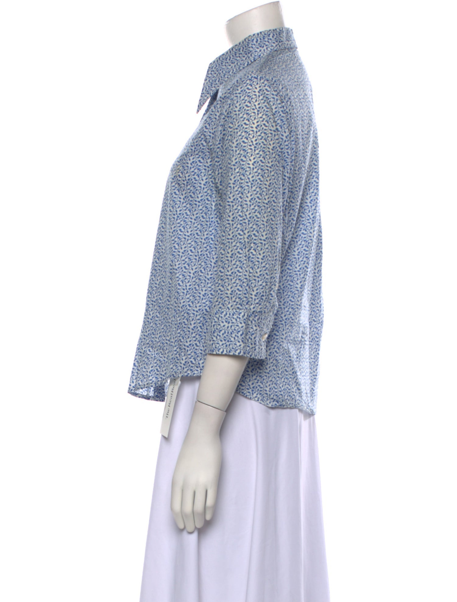 R13 Printed Three-Quarter Sleeve Button-Up Top