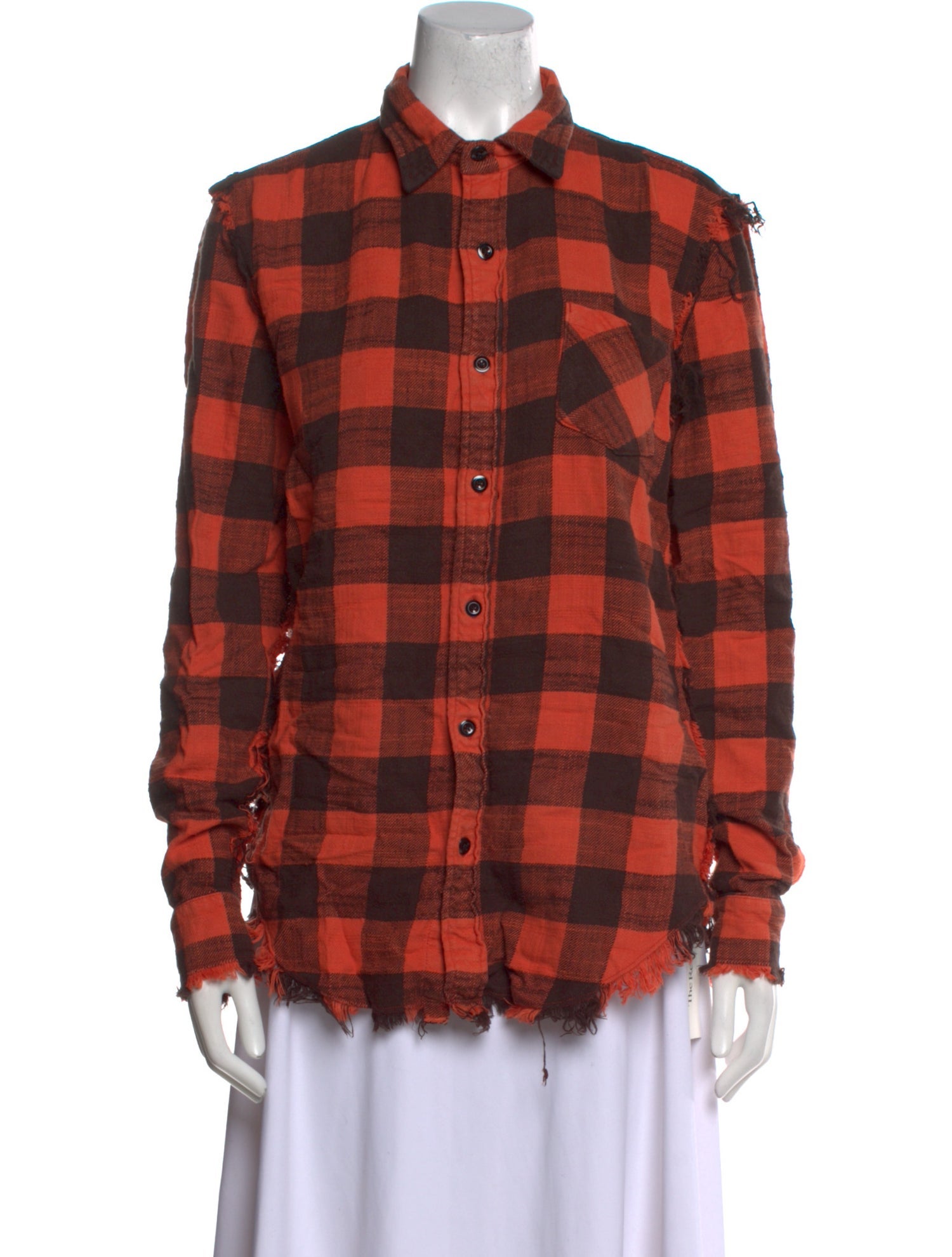 R13 Plaid Print Long Sleeve Button-Up Top
