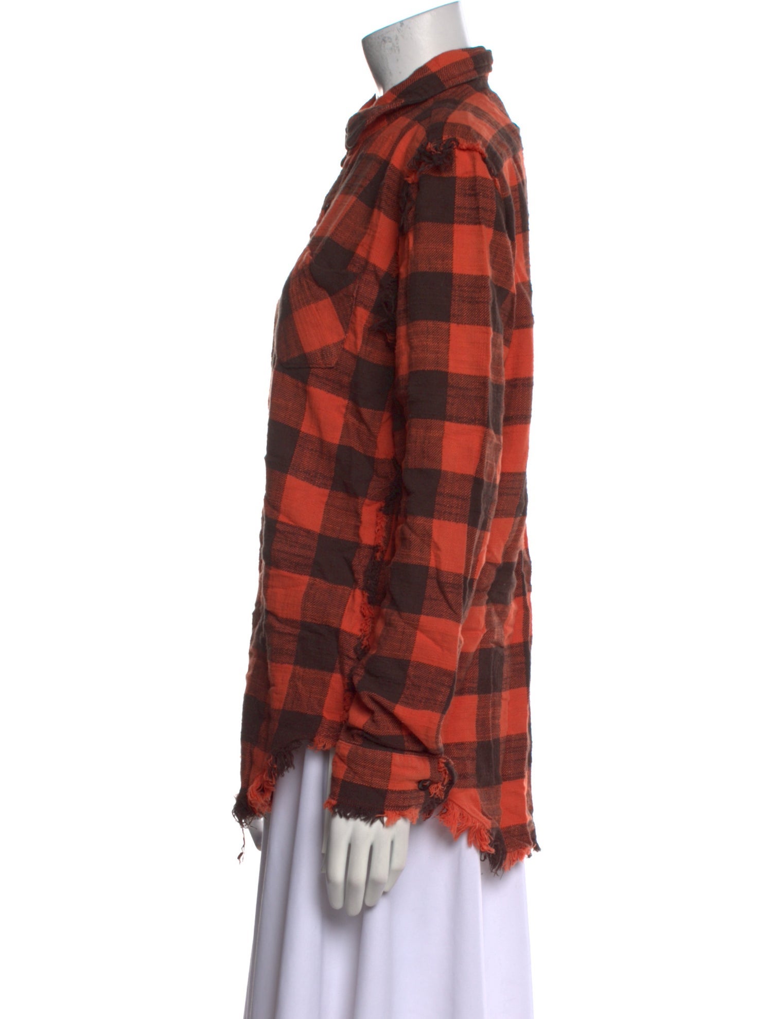 R13 Plaid Print Long Sleeve Button-Up Top