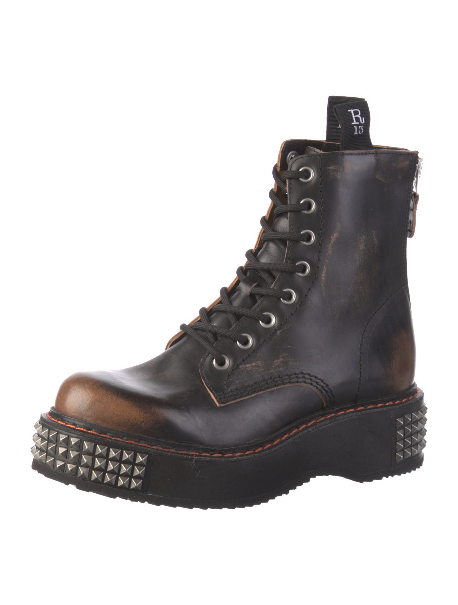 R13 Leather Studded Accents Combat Boots