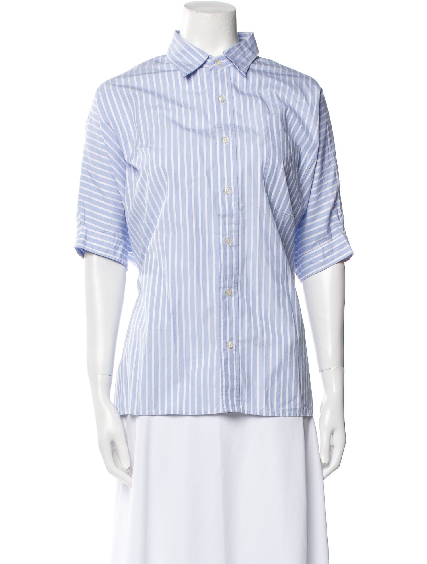 R13 Striped Short Sleeve Button-Up Top