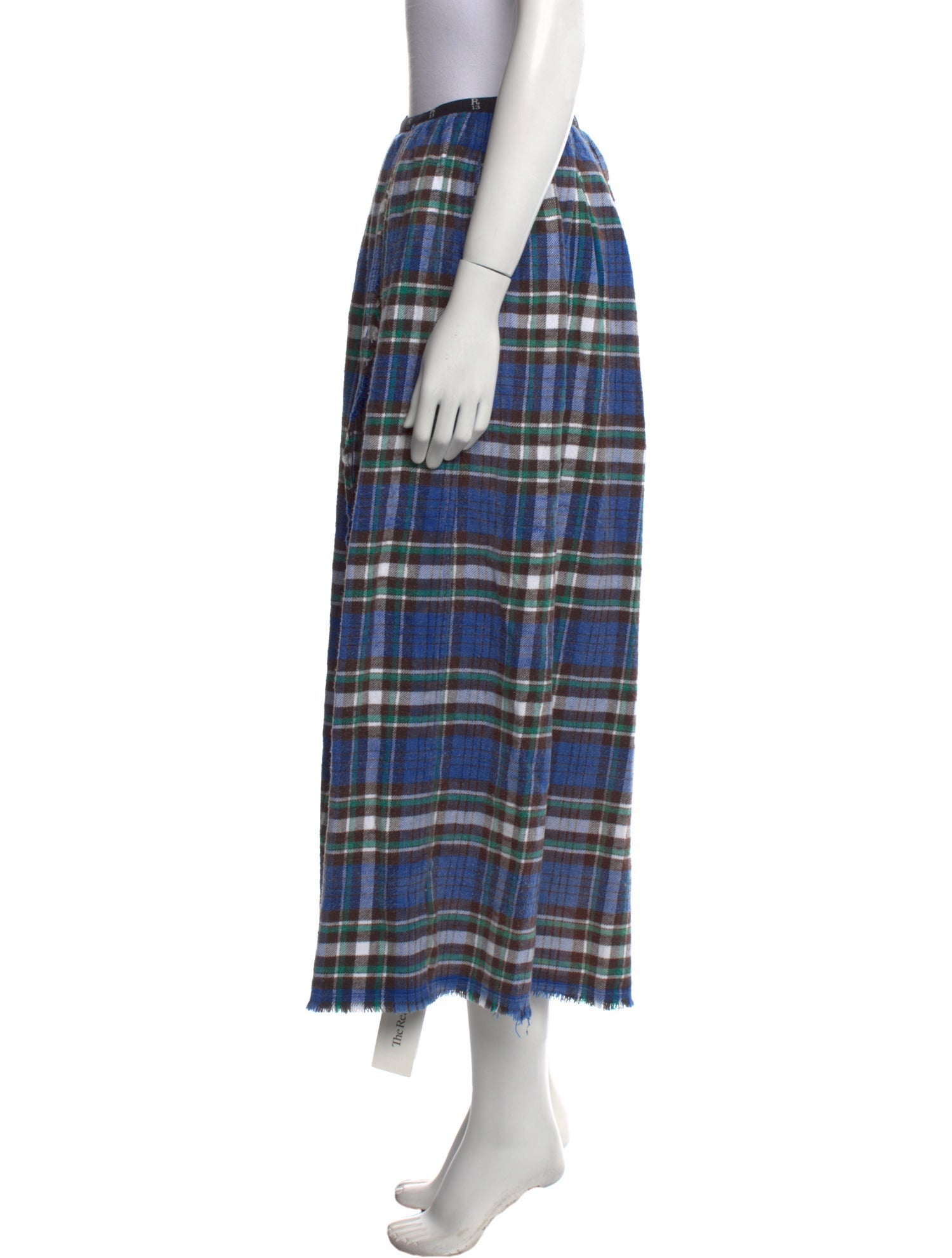 R13 Plaid Print Midi Length Skirt