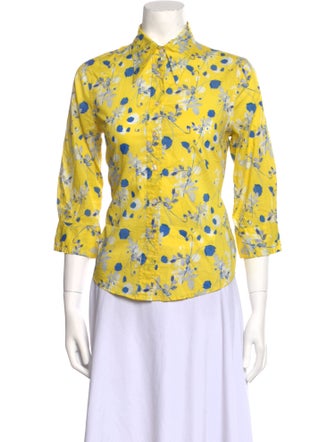 R13 Floral Print Three-Quarter Sleeve Button-Up Top