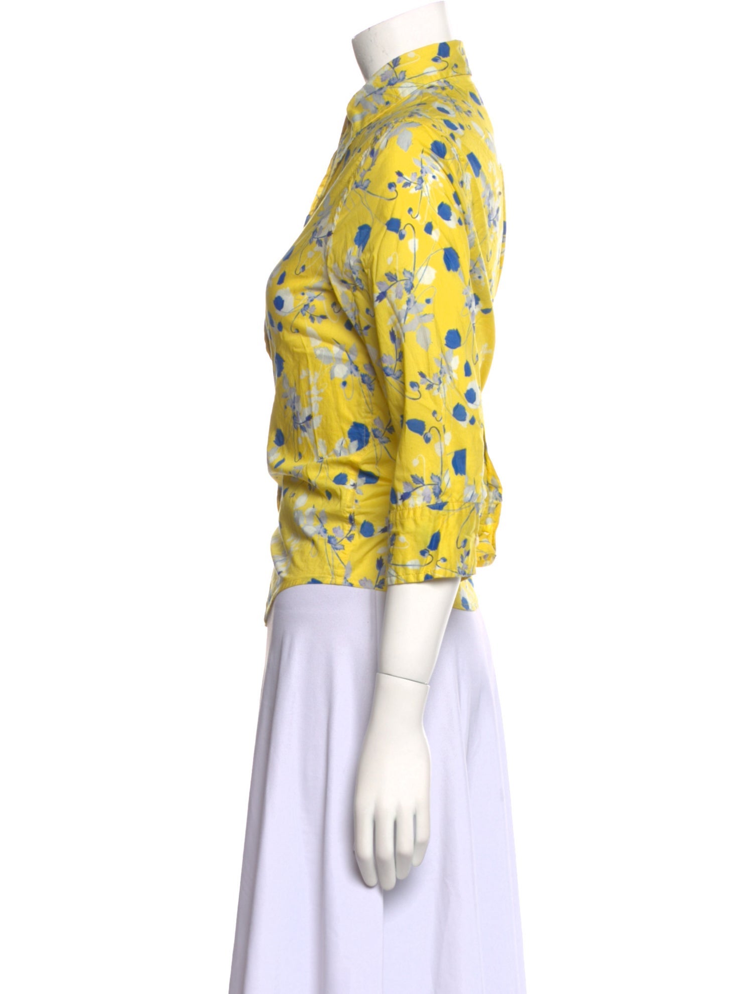 R13 Floral Print Three-Quarter Sleeve Button-Up Top
