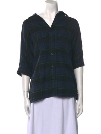 R13 Plaid Print V-Neck Button-Up Top