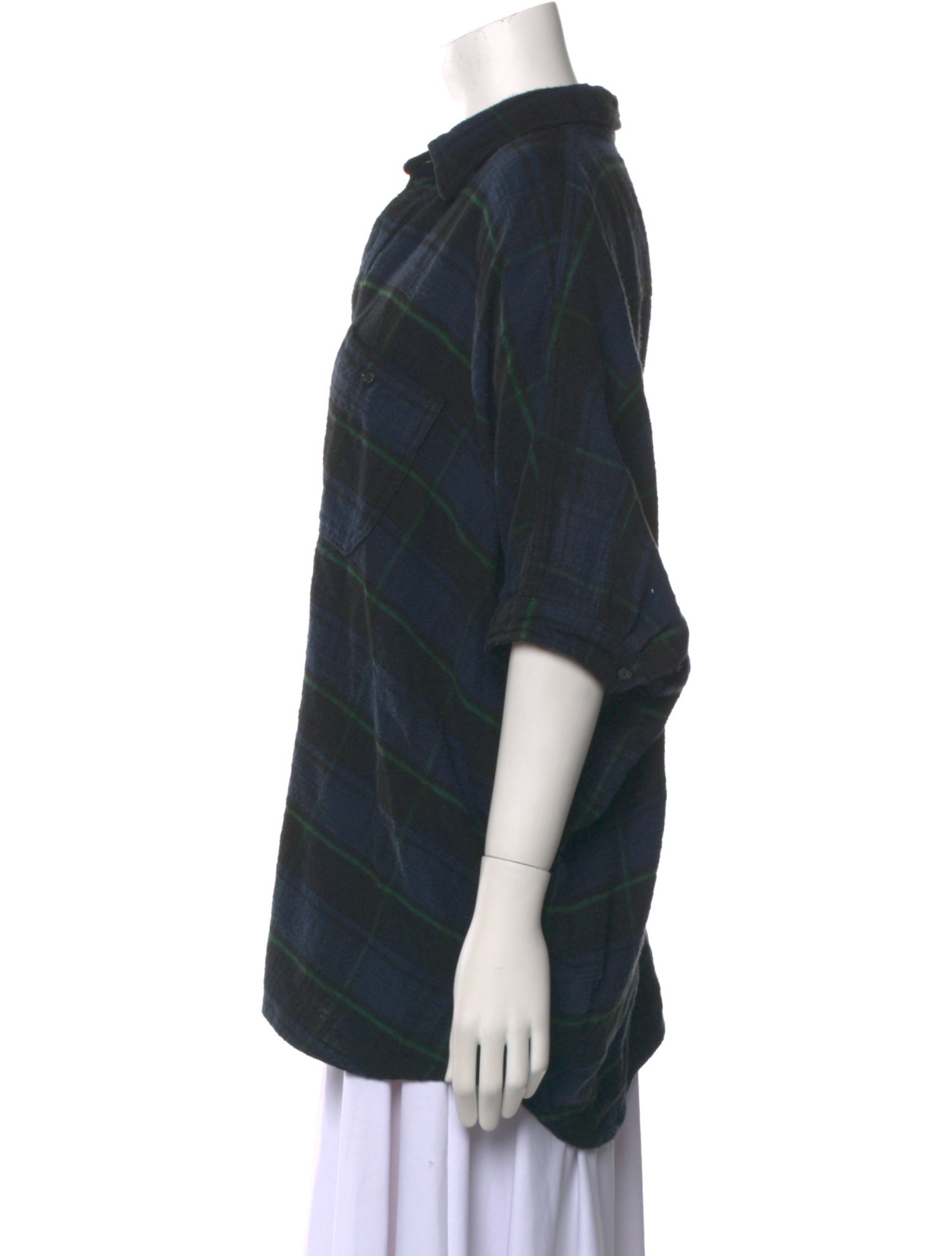 R13 Plaid Print V-Neck Button-Up Top