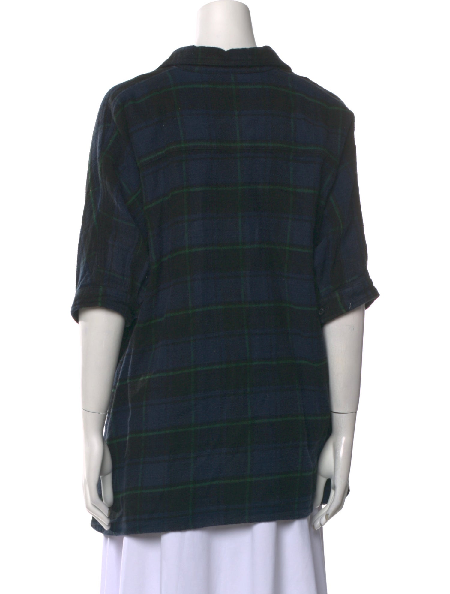 R13 Plaid Print V-Neck Button-Up Top