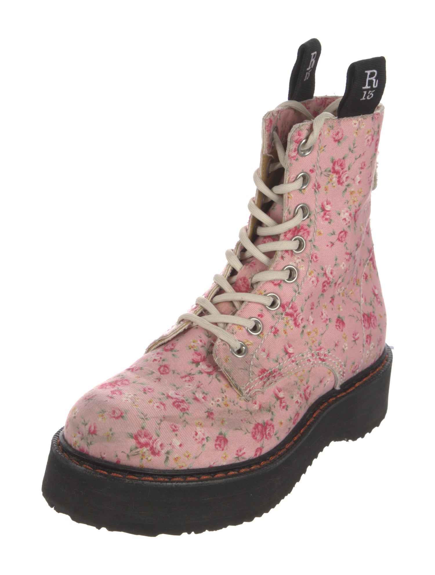 R13 Canvas Floral Print Combat Boots