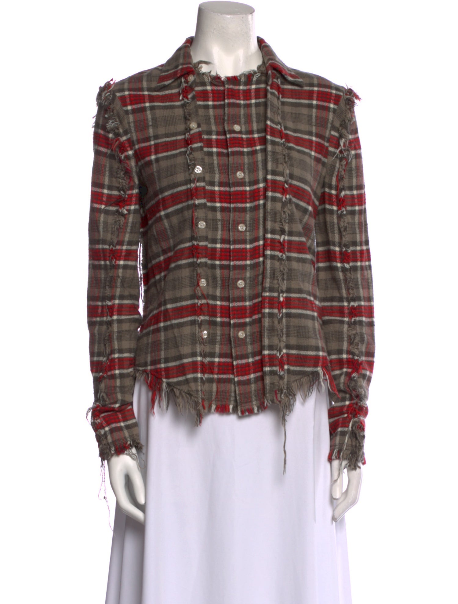 R13 Plaid Print Long Sleeve Button-Up Top