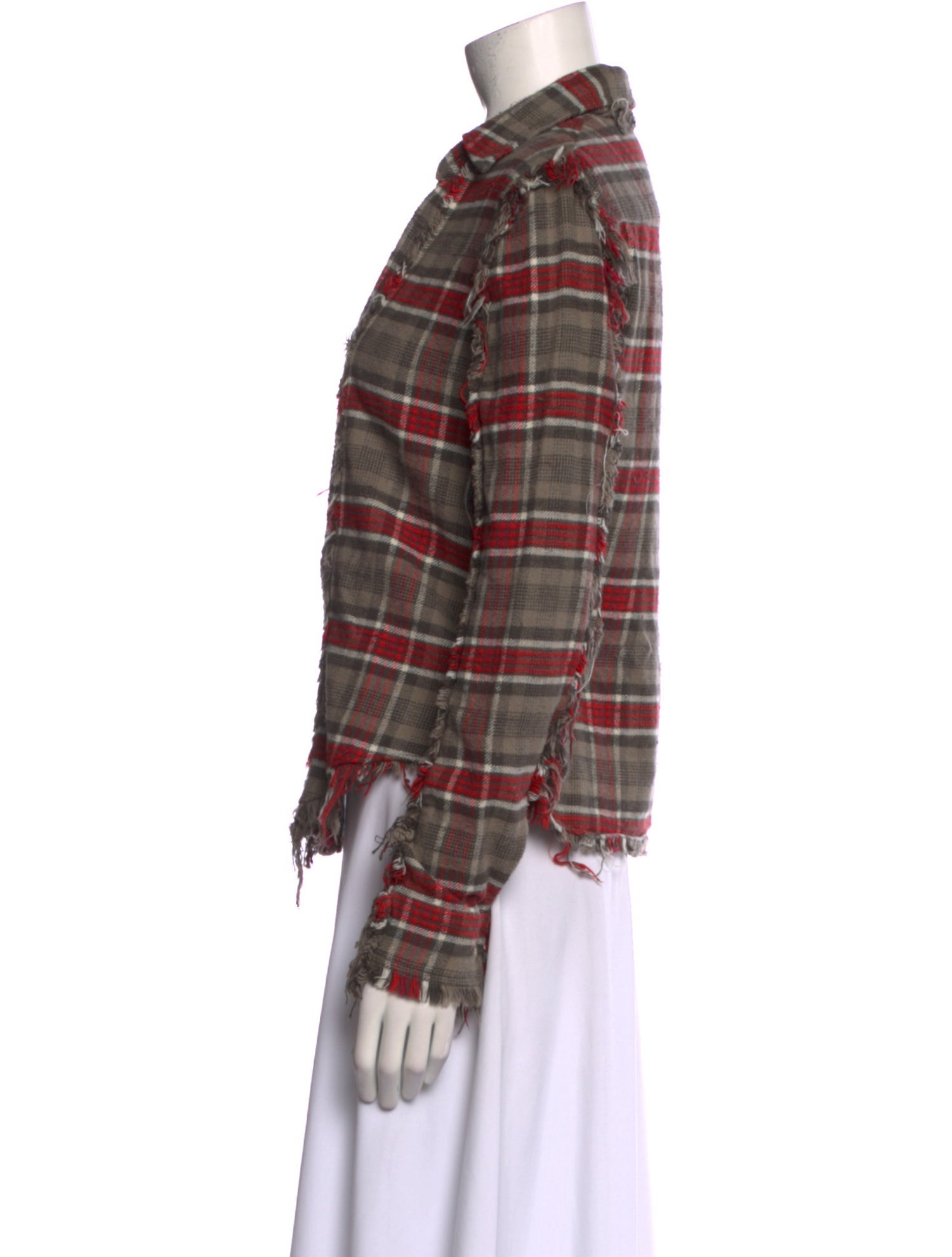 R13 Plaid Print Long Sleeve Button-Up Top