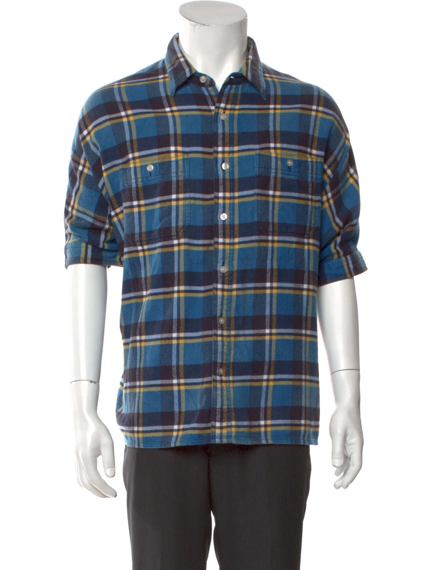 R13 Plaid Print Three-Quarter Sleeve Shirt
