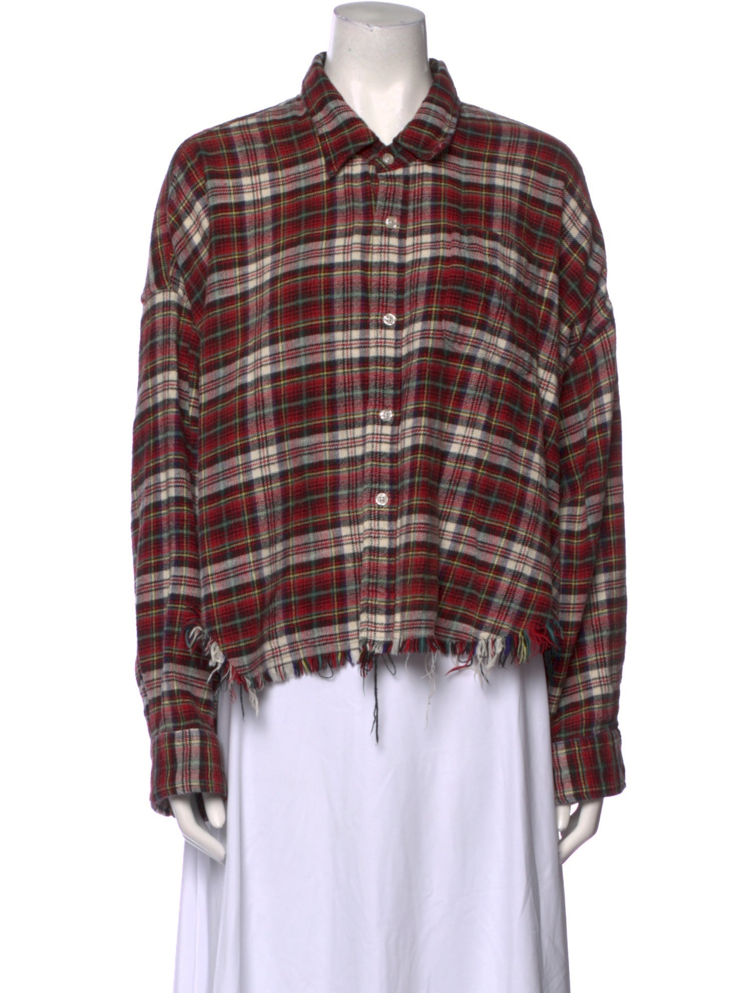 R13 Plaid Print Long Sleeve Button-Up Top