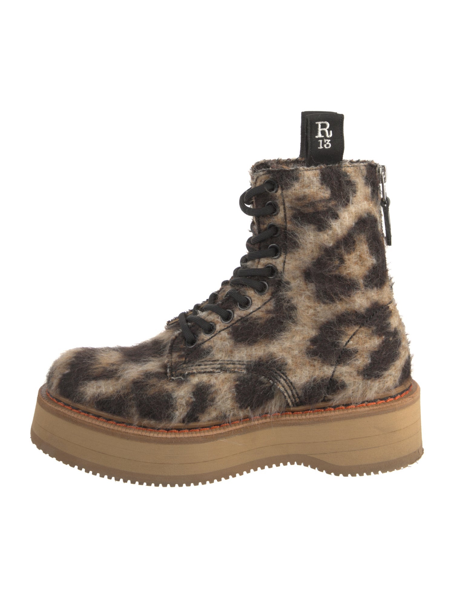 R13 Ponyhair Animal Print Lace-Up Boots