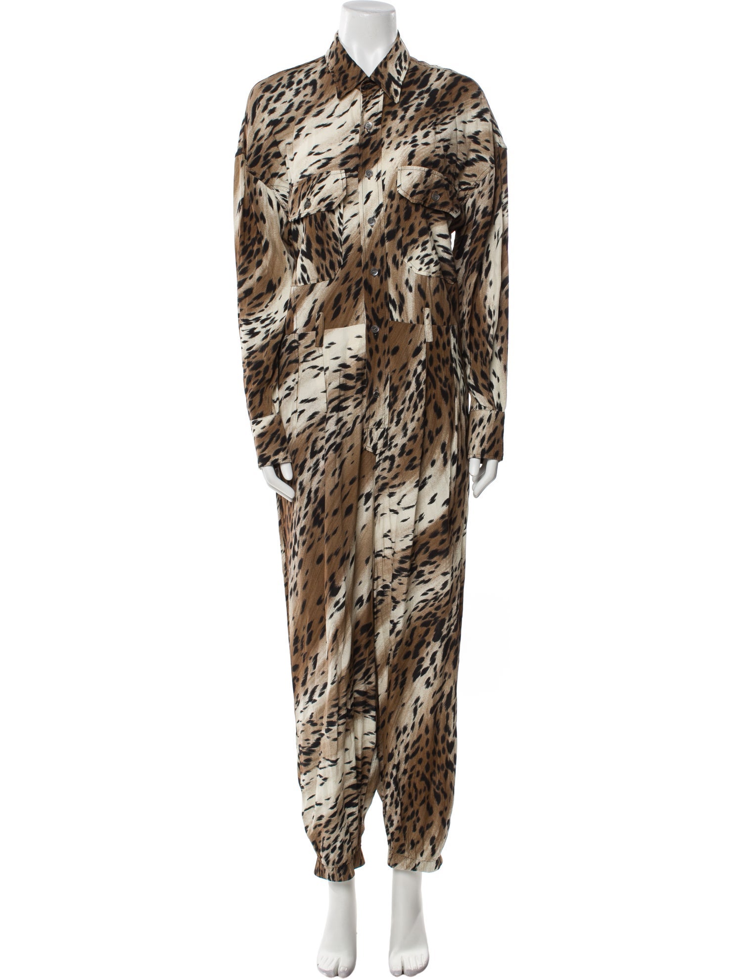 R13 Animal Print V-Neck Jumpsuit