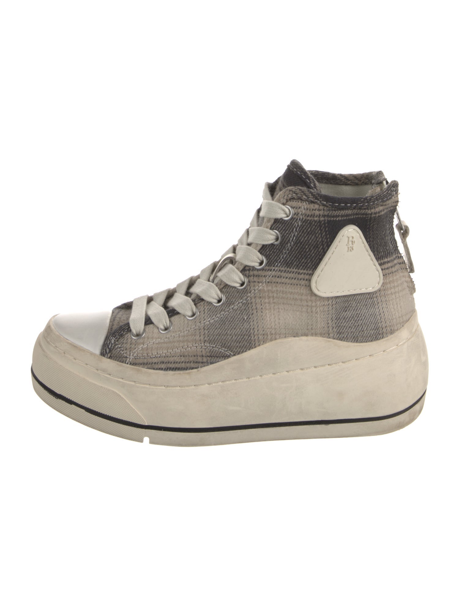 R13 Canvas Plaid Print Chunky Sneakers