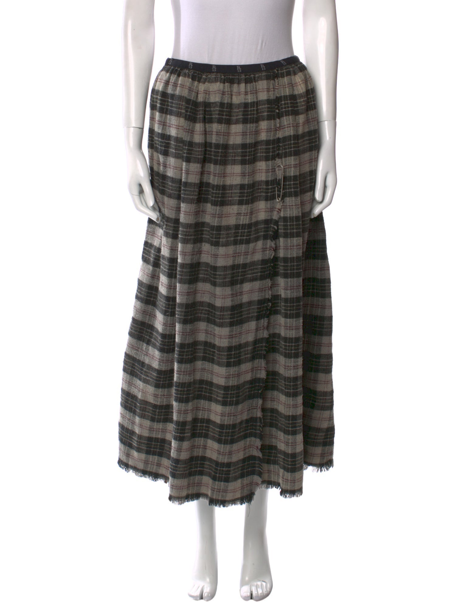 R13 Plaid Print Midi Length Skirt