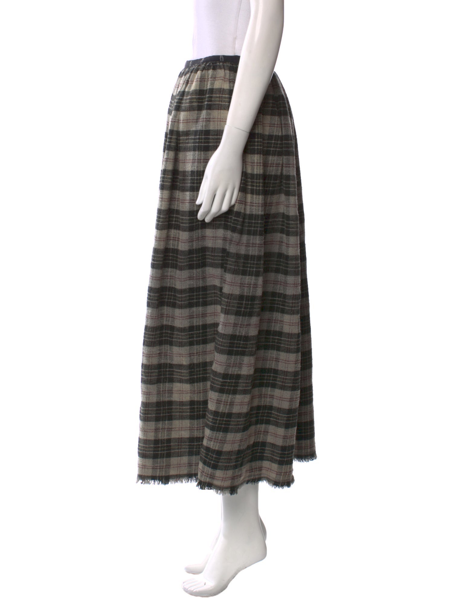 R13 Plaid Print Midi Length Skirt