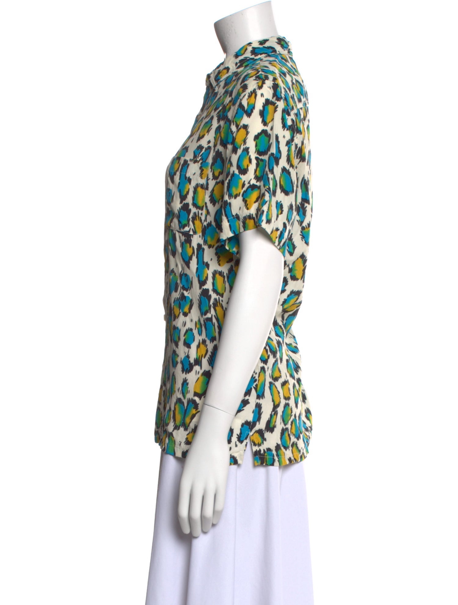 R13 Animal Print Short Sleeve Button-Up Top