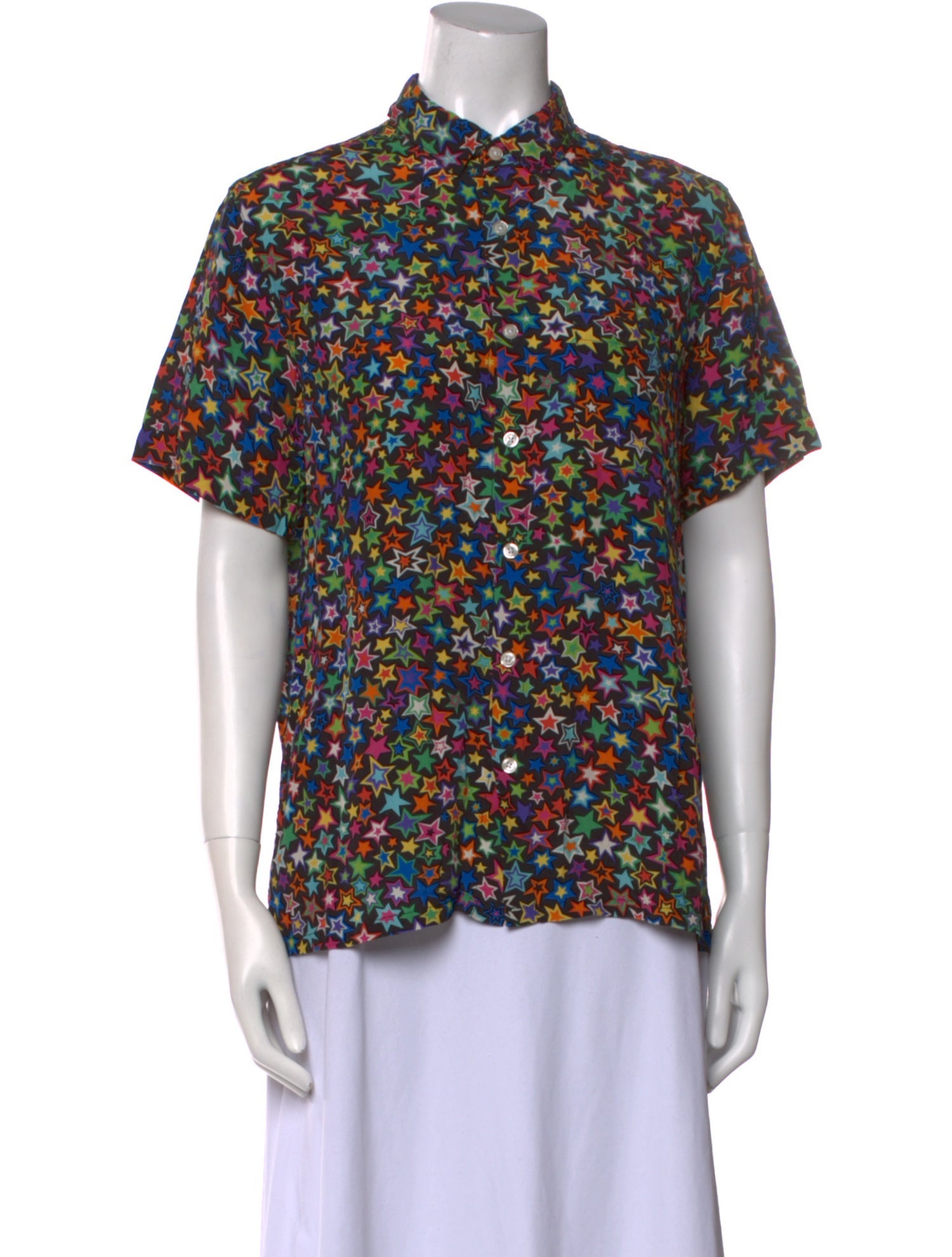 R13 Printed Mock Neck Button-Up Top