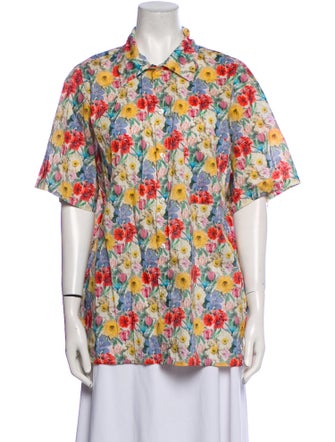 R13 Printed Short Sleeve Button-Up Top