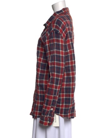 R13 Plaid Print Long Sleeve Button-Up Top