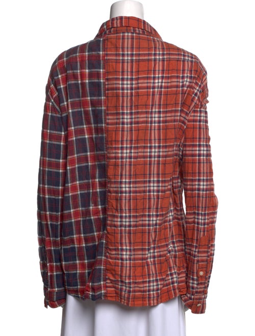 R13 Plaid Print Long Sleeve Button-Up Top
