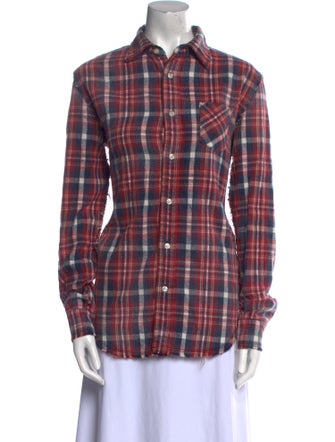 R13 Plaid Print Long Sleeve Button-Up Top