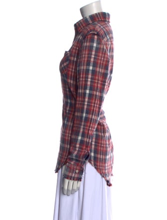 R13 Plaid Print Long Sleeve Button-Up Top
