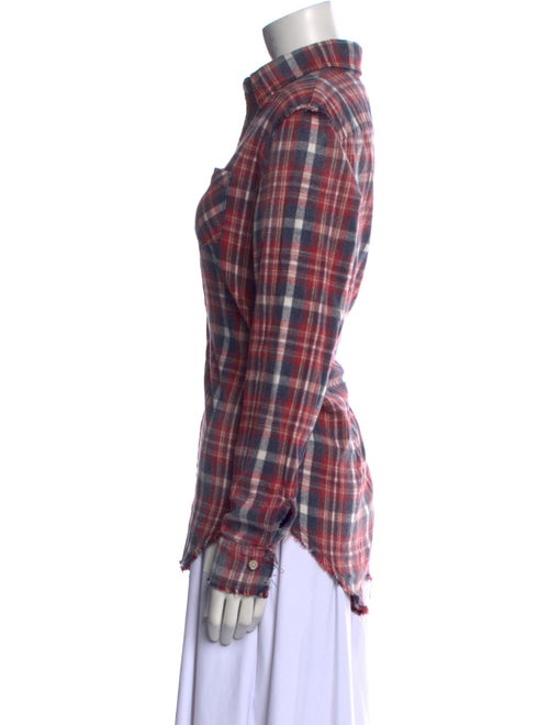 R13 Plaid Print Long Sleeve Button-Up Top