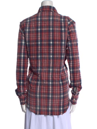 R13 Plaid Print Long Sleeve Button-Up Top