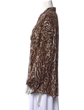 R13 Animal Print Cowl Neck Button-Up Top